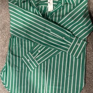 Banana Republic Green and White Relaxed Fit XS Striped Shirt